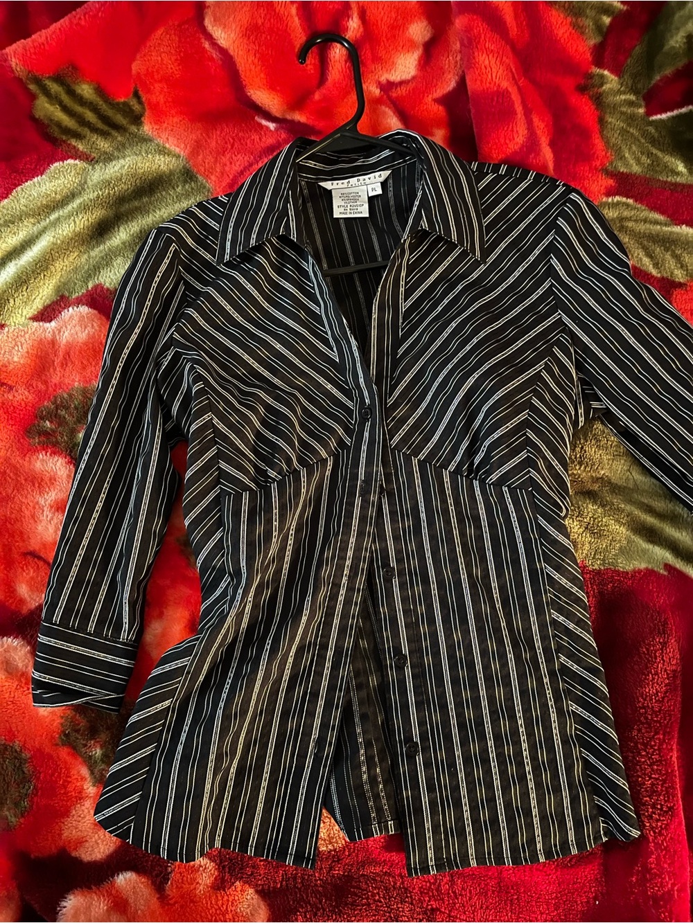 Charter Club Black & White Striped Long-Sleeve Button Shirt